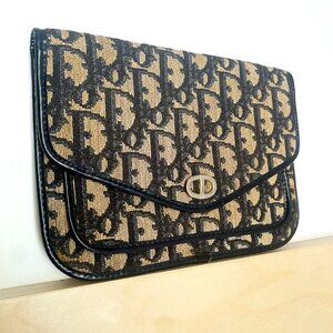 Vintage Dior Trotter Canvas + Leather Clutch / Pouch